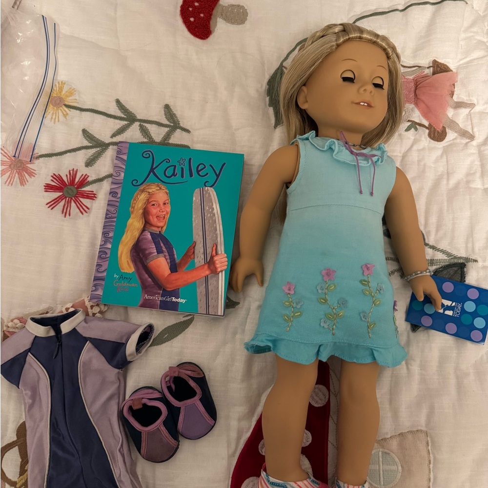 American Girl Doll with Blue Dress and Accessories